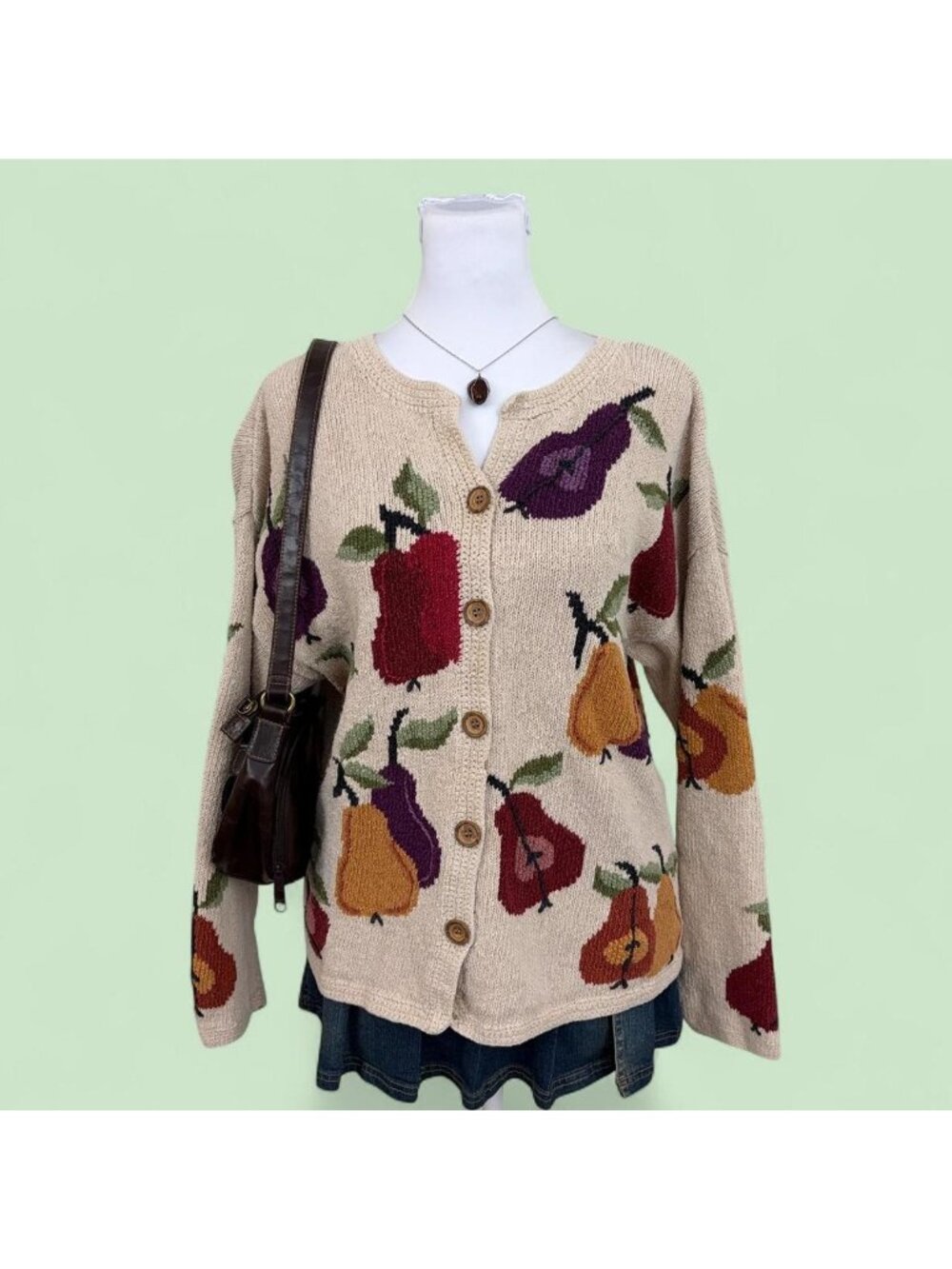 90s whimsical cottagecore fruit print cardigan sweater